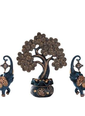 中式XPX厅招财进宝树吉象组合摆件酒柜艺客开业玄家居树脂关工装