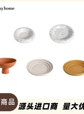白简约现哑芝麻点圆形陶代果瓷盘03089+03客厅卧室家居装饰摆件