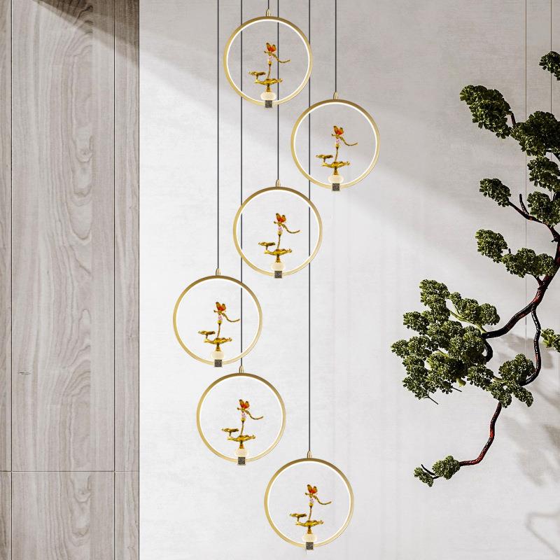 中国风全铜楼梯灯t转新中式别墅酒店阁楼旋楼梯间长716吊灯lf中空