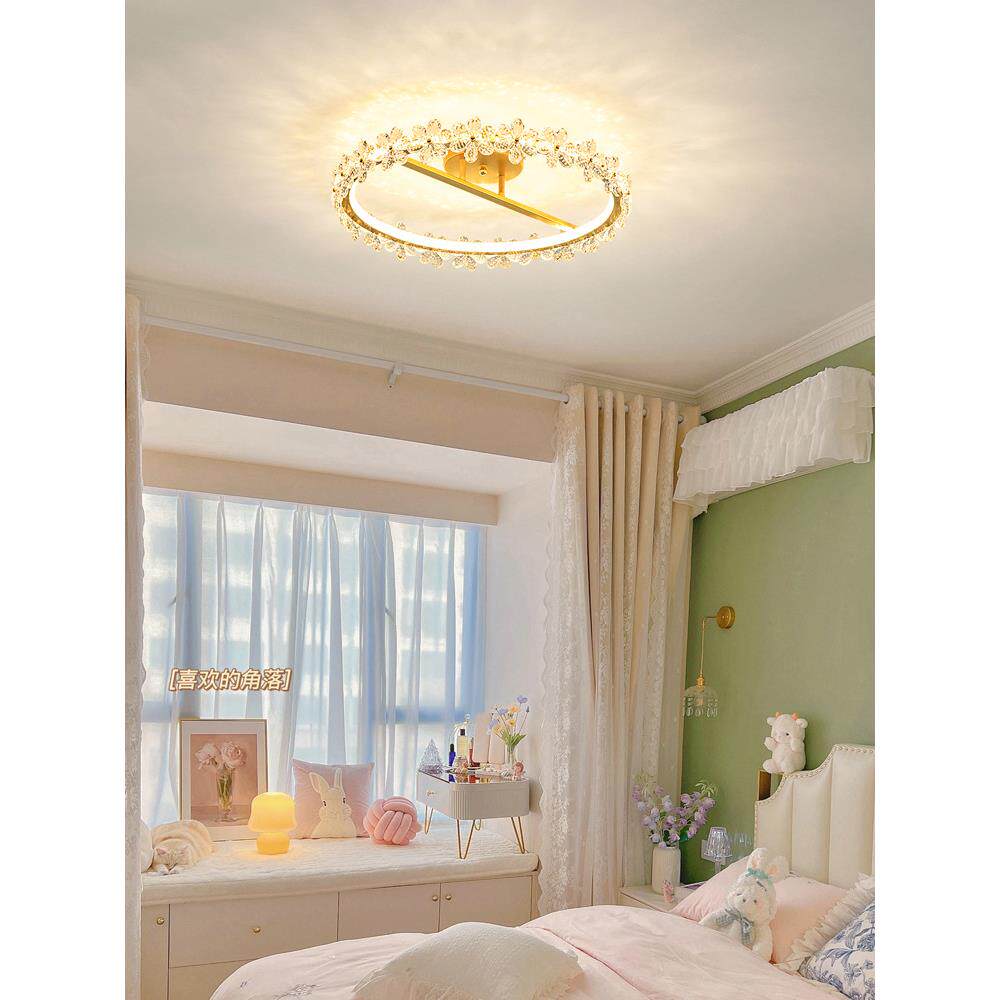 温馨浪漫轻奢网花742朵卧室0灯ed圆形吸顶红灯主卧房间灯22l5年新