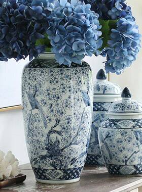 喜上眉梢陶花瓶花新中式青瓶客厅CWX装饰插花瓷瓷器复古摆瓷件