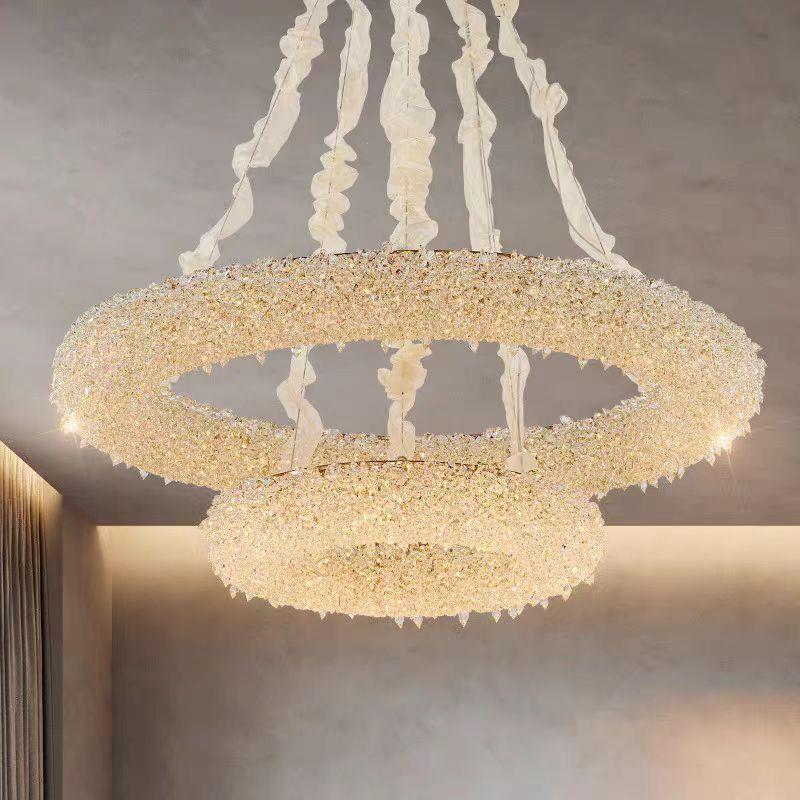 轻奢水吊灯新款高端大气L别墅D21111晶简客厅灯设计师样板房主卧E