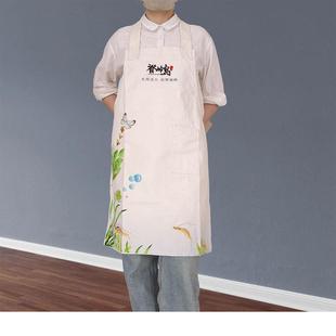 围裙腰家用厨房新款 297脖款 洋气围印工女防污作服 白色花挂 日式