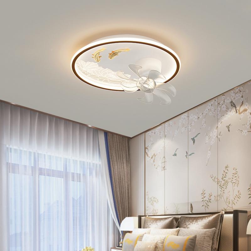 新式茶风中扇灯卧室新款扇吸顶灯简约餐台厅电扇家用摇373头吊灯