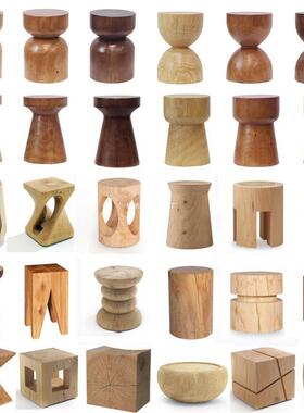 实木凳子木原木墩子圆民宿摆件树桩创意组合WMI异形凳几子边茶几