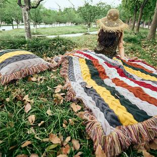 瑞软奇境花园利嘉款流苏麻新花针毯沙发织装家居搭毛毯子款家居