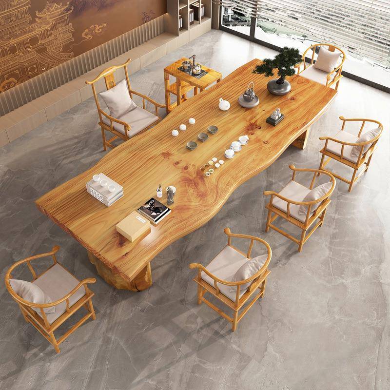 板大实整木板茶桌椅组合GLU简约客厅喝台原木新中式茶办公室泡茶