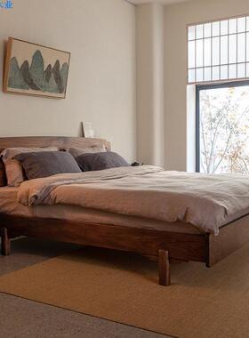 新中式TPY约黑胡桃木卧卧主实木床双人床1简.5米1.8米主大床加厚