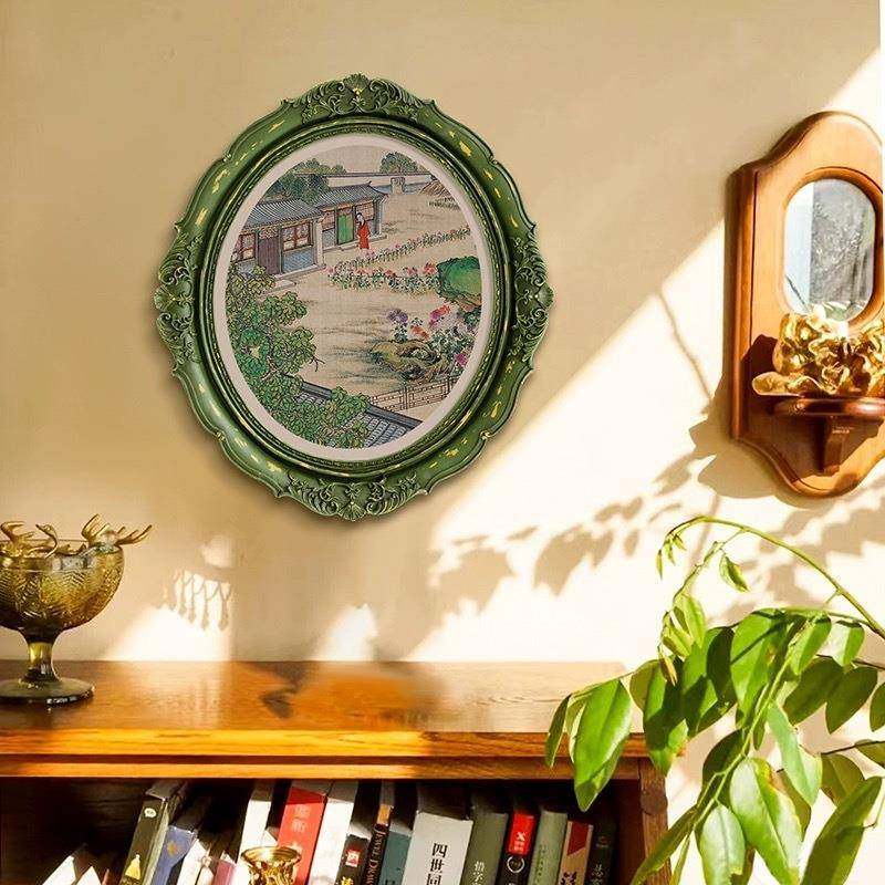 新WOF式厅风孙中温红楼梦椭圆雕花装饰画复古古挂画小众艺术客壁