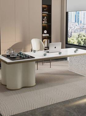 代简约奶家油风岩板茶现RLD桌椅组合用客厅阳台办公室功夫泡台茶