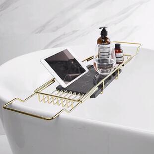 不锈钢浴缸置物架伸缩多功能置物架卫生间泡澡支架浴室收纳架金色
