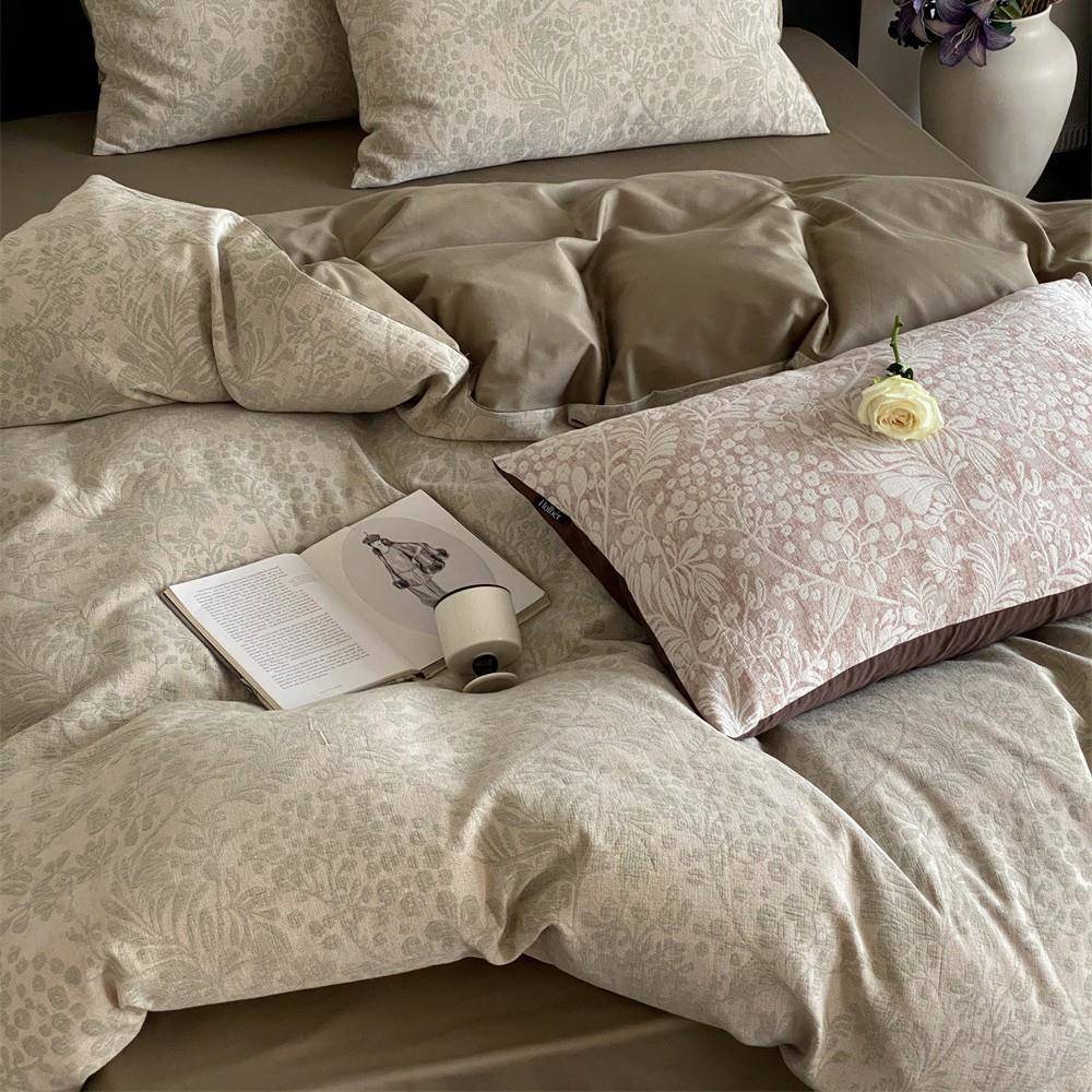 软亲柔肤全棉色织四提花贡缎件床套水洗棉复OVH古简约中古高档品