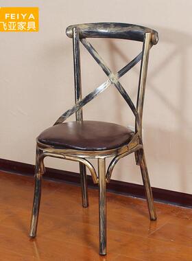 复叉背椅主IET题餐厅做旧餐椅桌家用乡饭店餐村古椅西餐厅创意铁