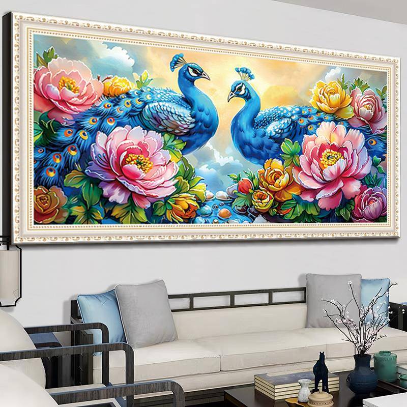 十绣满绣2MMH025新款厅横版装饰线绣花字开贵国富色天客香孔雀牡