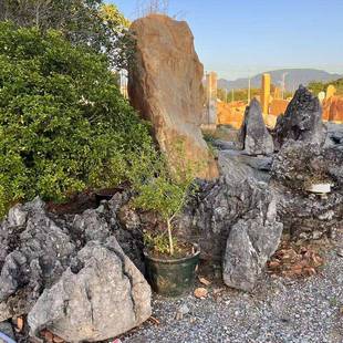 英德景观-石山假山黑园庭院枯山水造景黑山石园林石假山花驳岸景