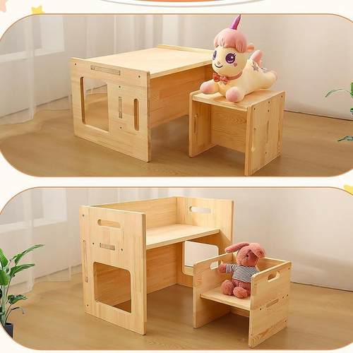 儿童动桌椅活实具木家可调-节幼阶儿梯凳蒙特梭利断奶桌椅学习桌