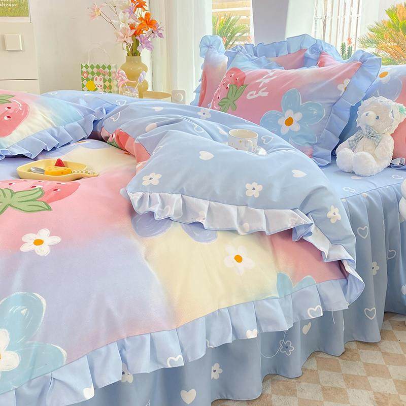 W5R1O%纯K7rbHRH6加厚爱亲肤棉四件套O四季萌可卡通床单床裙花边