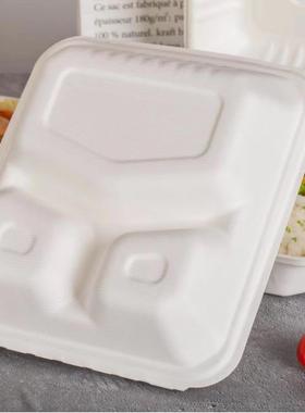 家直销9寸三格锁盒厂打包卖菜饭餐具加外厚环蔗保可降MSW解甘浆饭