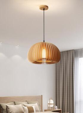 inage日式复古餐厅吊灯意548木质卧创室书房t个性网红南瓜灯饰v灯