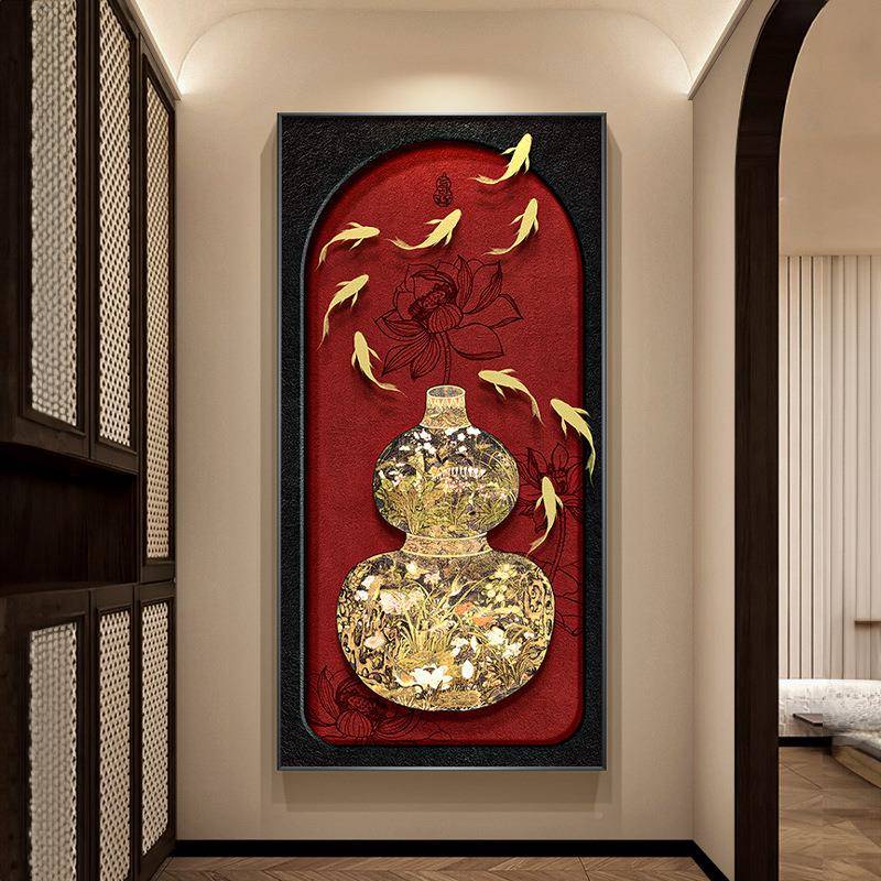 法芦式复古风葫玄关装饰新中式百福JX240329走廊过画道图挂画福字