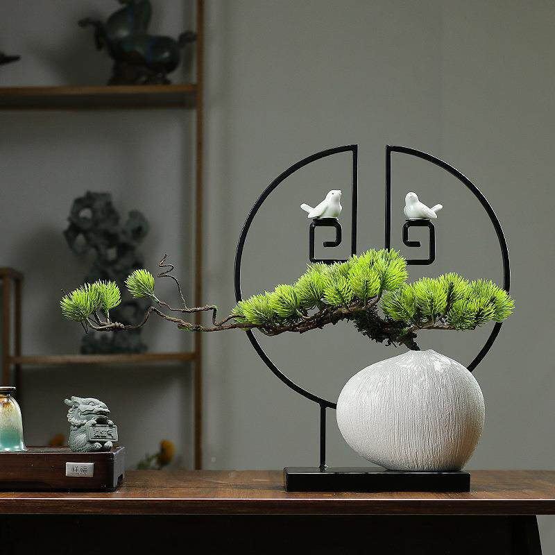 鹊上雅松头新吧中式优陶瓷仿JAI真客松家居客厅酒餐厅装迎饰摆件