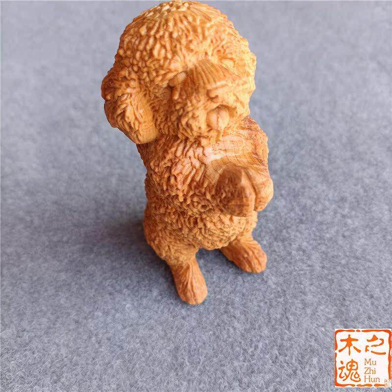 招崖柏黄杨木雕载创LOR意泰迪狗车装品财狗饰男士手把件汽车小摆