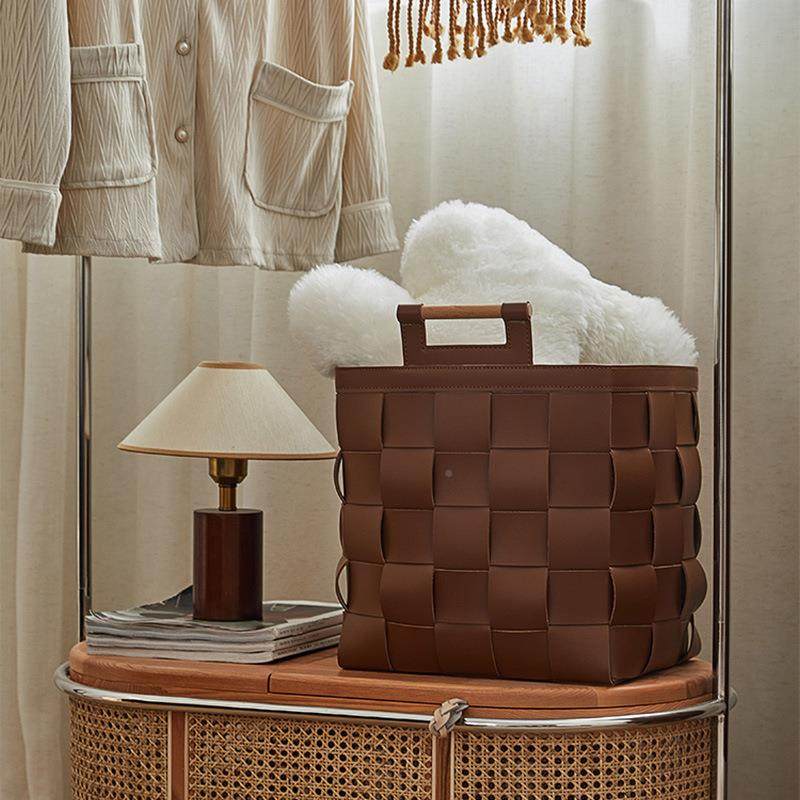 古手马鞍皮革工编家用储物收纳筐篮衣6284帽复间软装轻织奢风脏衣