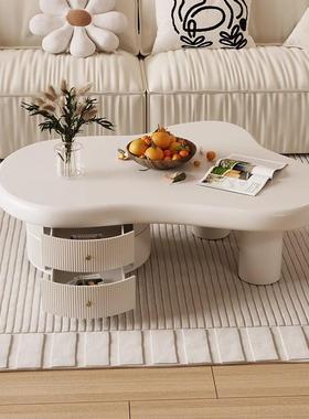 厅式奶油风云法小茶几带收纳抽朵屉小jl241015户型客家用烤漆茶几