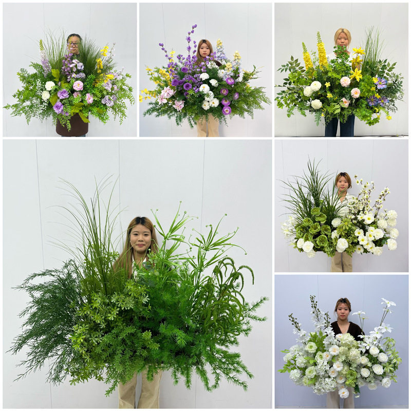 森系地排花芦荀草花排婚礼堂订婚结婚舞台背景布置装饰仿真花艺