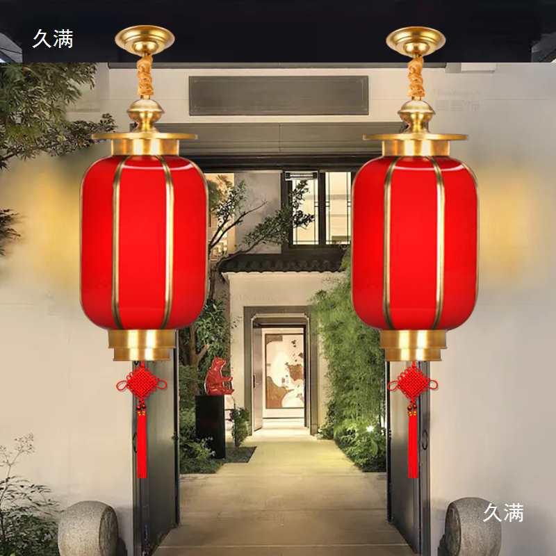 2026新款全铜大红玻璃结婚吊灯中国风阳台户外大门口冬瓜小灯笼