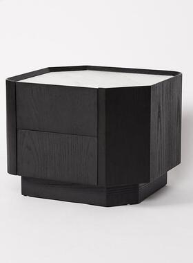 意式极简储简物柜头实木现床头柜设计师边柜烟熏黑色约KGL代床柜