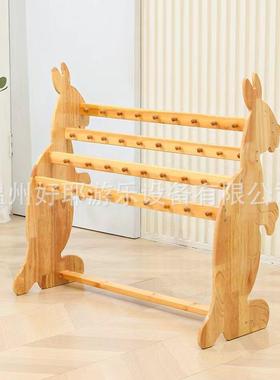 毛巾幼园挂樟子松原质置物架WEE实木毛木巾架架儿落地式儿童可移