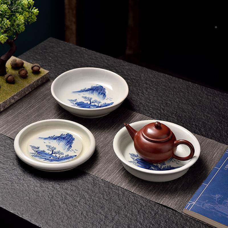 纯工彩画手青瓷PPN茶小壶承壶垫陶瓷底养座茶盘茶具茶托茶道釉下