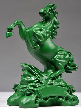 绿色摆马件马到功饰品工艺品木马摆件家木成MSO居实木质雕刻桌面