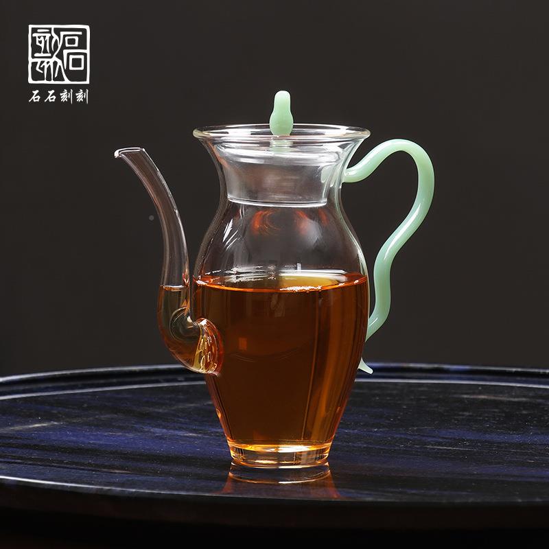 石石刻绿刻泡宋茶玻ch-20240璃壶耐热仿器手执壶花茶过滤冲茶家用