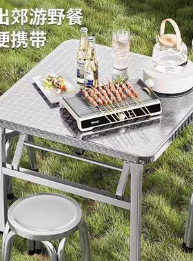 不锈钢可折叠正桌方形餐桌食堂烧烤写地摊TPV租屋吃饭学习出字桌