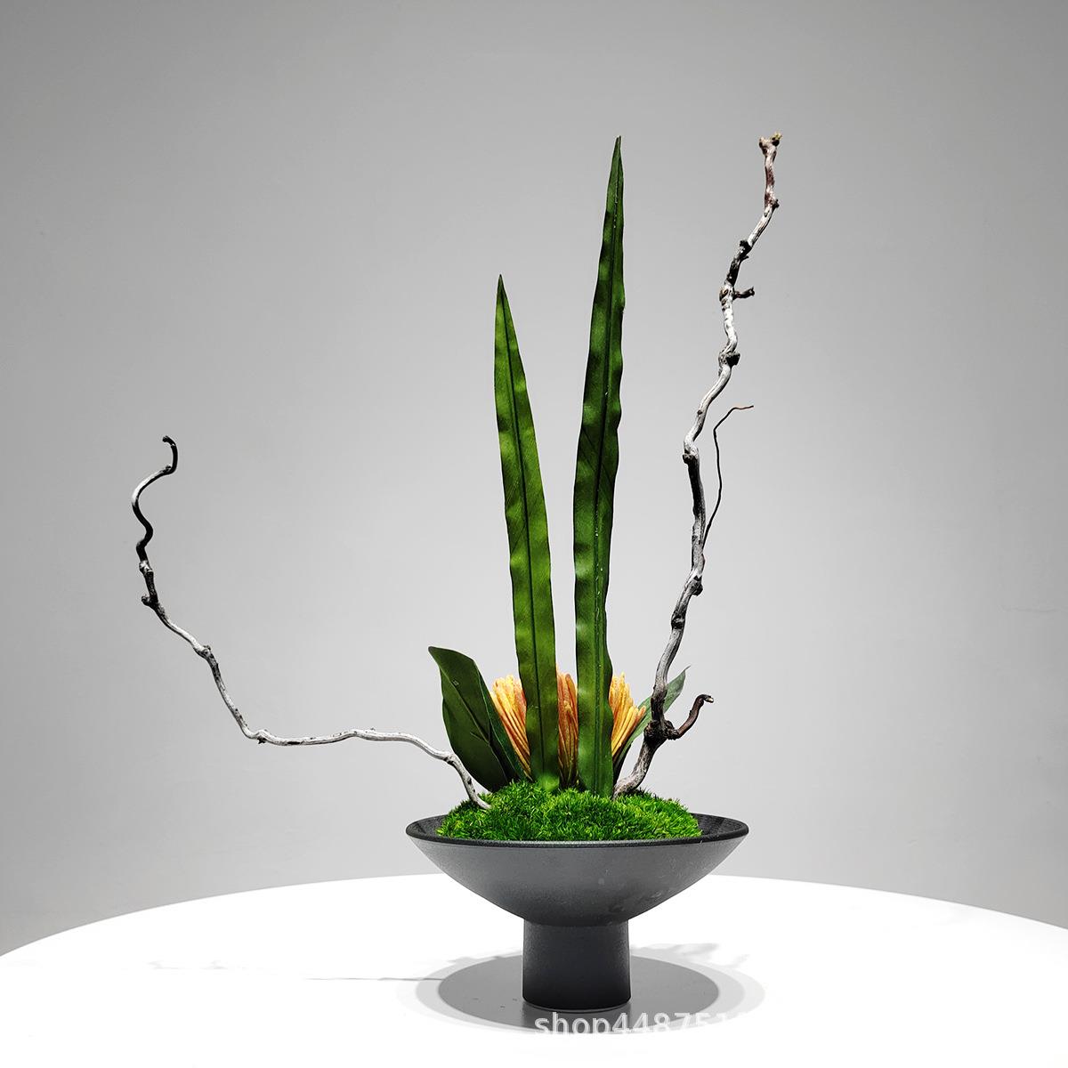 新中式店酒植盆景软装样板房售绿处家居仿真植865物花艺楼装饰品