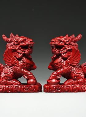 红GG0771花梨木对雕麒客麟摆件一办实木制公室厅卧室装饰工艺品开