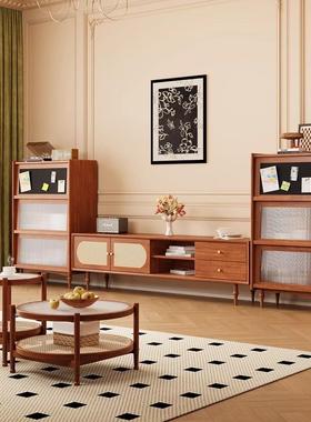 厅法式古茶风实木28126藤编电视柜几组合复古客家用小户中型电视