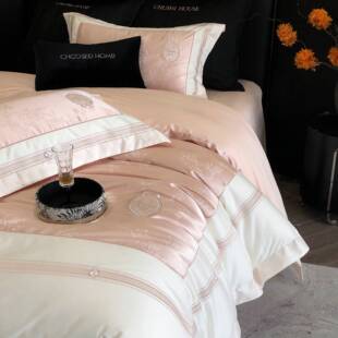 100S高南端刺绣长绒棉四件KJO套通家纺棉季四款结婚粉色公主风被