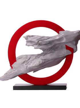 树宋氏美学新中式现代红色脂植绒雕塑件客厅茶几处玄关1033售楼摆