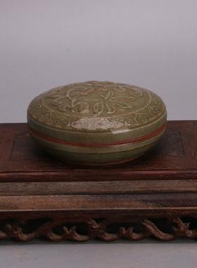 耀州窑青刻花印泥盒BZI古蓝玩古董做旧仿古出土古釉瓷器老货宋收