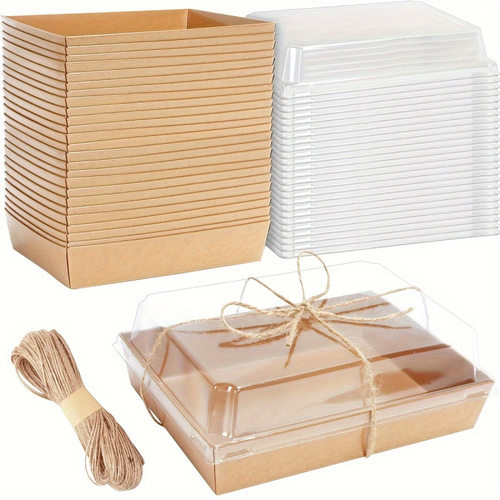 Stationery Gift Wrapping Supplies 棕色纸质午餐盒配透明盖棕色