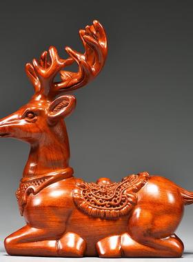 花梨木雕梅鹿花鹿摆件家客厅玄居GG01197关麋木质工艺品桌面摆酒
