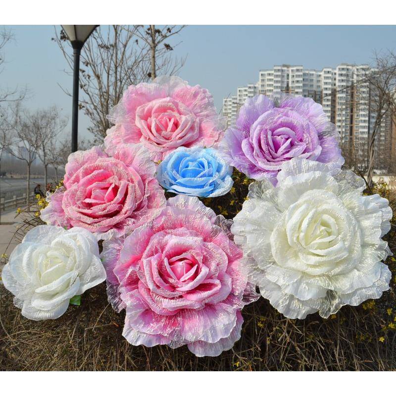 景月天婚15庆四路引道具花婚礼舞台背装饰花仿真大玫瑰花窗用品橱