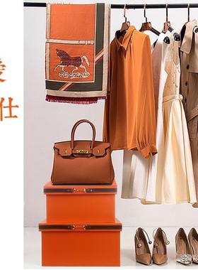 家用整箱储物箱子大衣号皮理质样板房装MKF衣饰摆件橙色柜帽间收