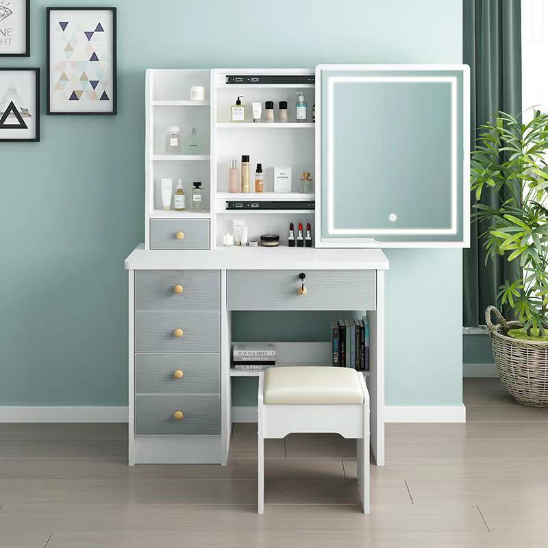 化QCM爆款白色梳妆台推拉镜小型工化桌储物柜一体简妆约妆台厂