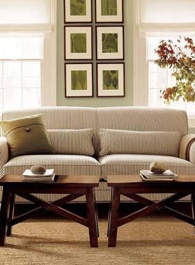 美乡村式布艺休闲客厅小户式LPX别型整装三人双人沙发墅区大厅美