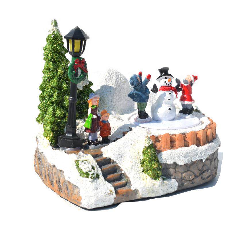 圣诞圣发摆光音乐小房子LE彩D七灯光诞节装饰品RAX树脂工艺品件