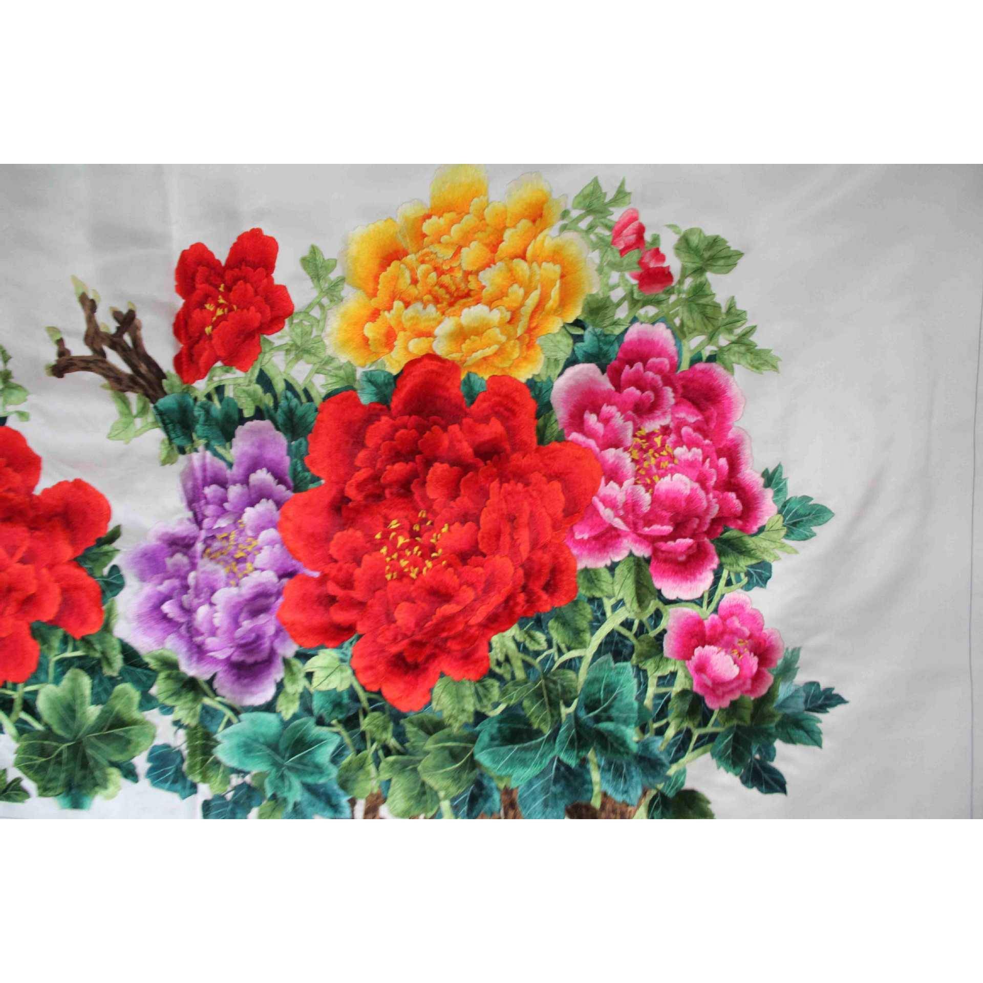 苏绣州绣片家居厅393办苏公室装饰画手工刺绣挂画牡丹客花卉